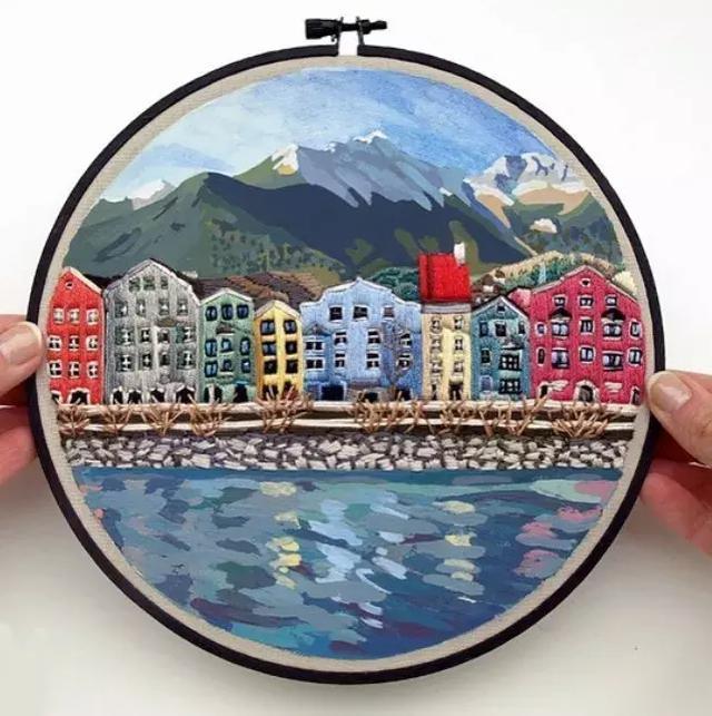 刺繡與水彩的結(jié)合，誕生出很有創(chuàng)意的作品